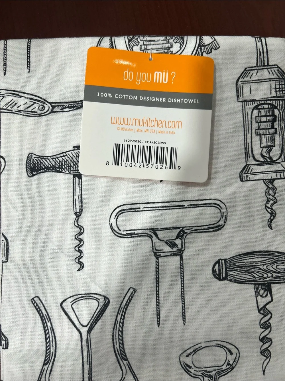 White Print Corkscrew Kitchen Towel